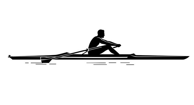 Silhouette of rower in scull boat on water rowing sport single scull rowing athlete rowing competition -