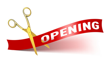 Golden Scissors Cut The Silk Red Ribbon