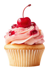 Delicious cherry topped cupcake bakery food sweet treat isolated on transparent background, png
