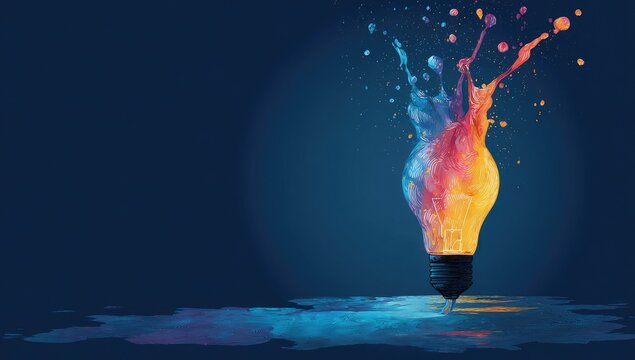 Abstract lightbulb with vibrant splashes