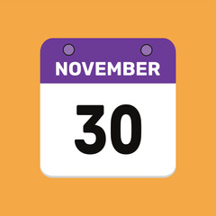 30 november calender icon text page monthly web design.