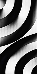 Abstract Black and White Curved Lines and Shadows Create Optical Illusion