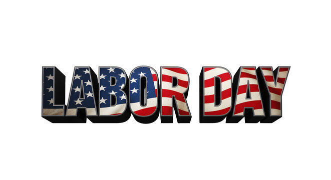 Bold Labor Day typography with American flag overlay, isolated on white background