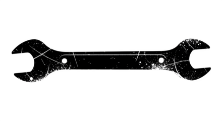 Bold wrench silhouette with grunge texture, isolated on white background