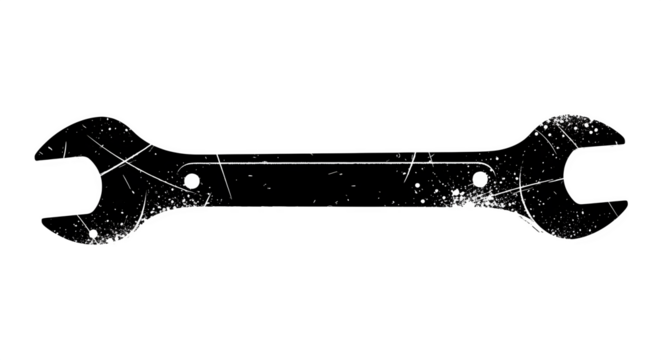 Bold wrench silhouette with grunge texture, isolated on white background