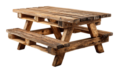 Picnic table setup for dining park furniture nature side view isolated on transparent background, png
