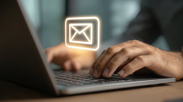 Person using laptop computer sending email online communication digital technology