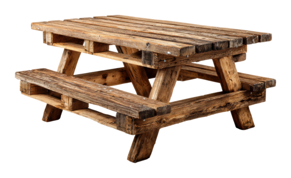 Picnic table setup for dining park furniture nature side view isolated on transparent background, png