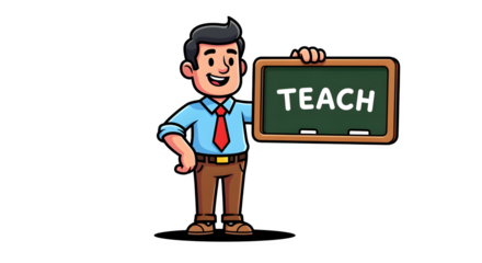 Cartoon teacher holding chalkboard, isolated on white background