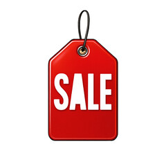 Announcing a vibrant red SALE tag showcasing great discounts and amazing on transparent background