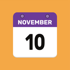 10 november calender icon text page monthly web design.