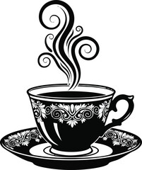 I need create A Hot Cup set victor art silhouette with white background.
