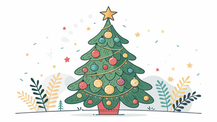 Decorated Christmas Tree with Ornaments and Star on Top