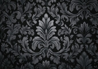 Dark gray, intricate floral damask pattern