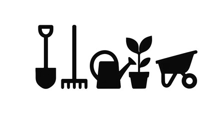 Gardening tools ready for spring planting and nurturing new growth on transparent background