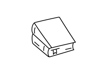 Two stacked books one with a bookmark are depicted in a blackline drawing