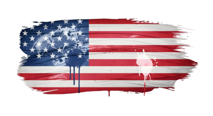 Grunge-style American flag paint stroke, isolated on white background