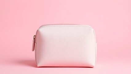 An elegant pink cosmetic bag displayed against a matching soft background, showcasing its texture.