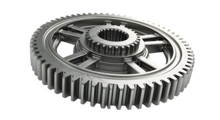 Industrial gear with metallic 3D texture, isolated on white background
