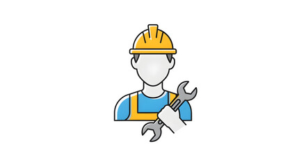 Minimalist factory worker icon, isolated on white background
