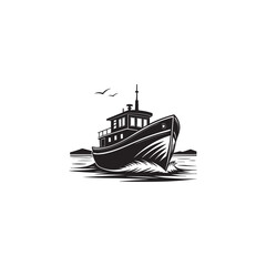 Bold black silhouette vector of a classic boat. black vector of boat.