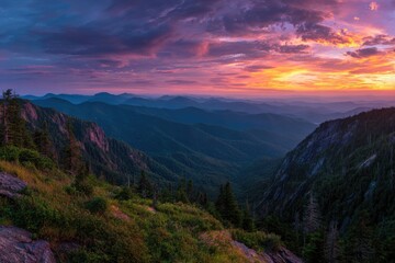 Fototapeta premium Panoramic mountain vista at sunset
