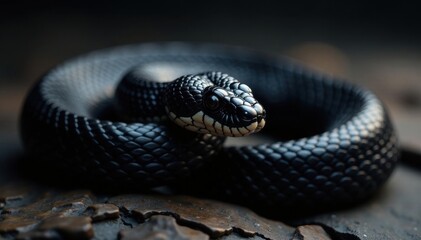 Elegant black snakeskin, fine grain, rich sheen, exotic, animal print