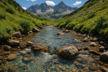Pristine mountain stream landscape