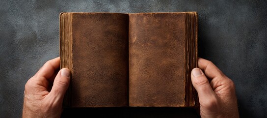 Open antique book held in hands