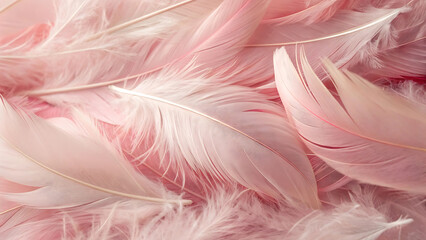 Fototapeta premium Delicate pastel pink feathers create a soft, airy, and gentle background texture