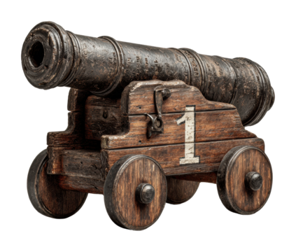 Cannon display historical museum still life isolated on transparent background, png