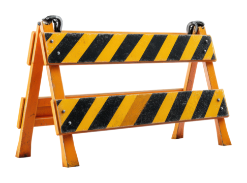 Traffic barrier setup urban street construction zone front view isolated on transparent background, png