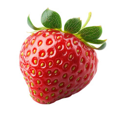 Fresh red strawberry with green leaves for culinary uses or decoration, transparent background, cutout PNG