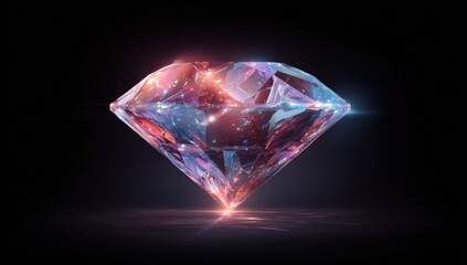 Glowing,faceted diamond on dark background