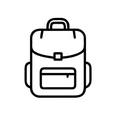 Illustration of a backpack with a top handle and a front pocket in a simple outline style design icon