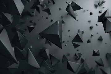 Obraz premium Dark, geometric shapes, pyramids, triangles, floating in space