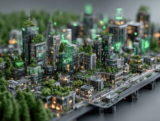 Sustainable futuristic city model with green urban design