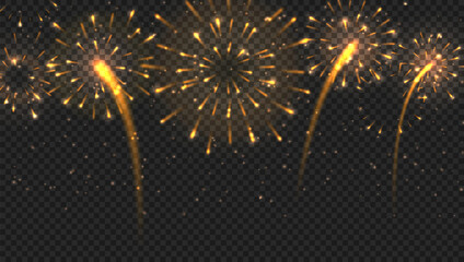 Dark Background With Fireworks On Transparent Sky