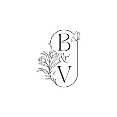 caligraphic style monogram luxury minimalist logo design BV wedding initial concept alphabet letter