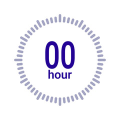 Vector illustration of countdown timer icon with circular progress marks and text 00 hour representing stopwatch, clock, time measurement, schedule, deadline, and productivity design element
