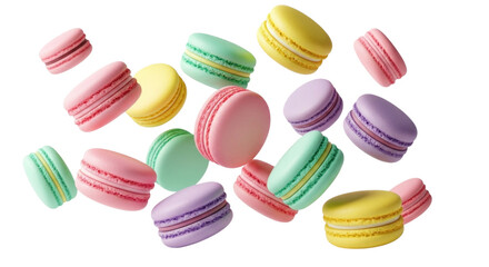 Obraz premium Colorful macaron assortment floating against a transparent background, cutout PNG
