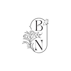caligraphic style monogram luxury minimalist logo design BN wedding initial concept alphabet letter