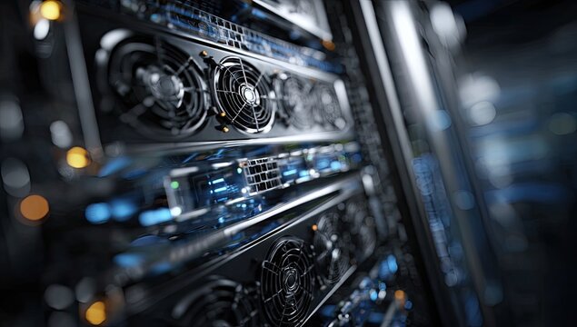 Close-up of server rack components