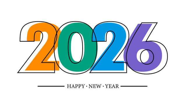 2D Numbers Happy New Year 2026 Template On White