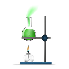 Realistic Chemical Laboratory Equipment Set. Glass Flasks, Beakers, Spirit Lamps