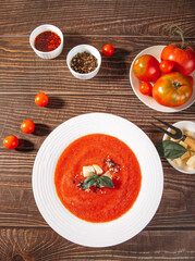 Gazpacho or gaspacho soup. Spanish cold tomato soup.