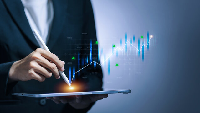 Drawing Financial Growth Graph on Digital Tablet with Stylus