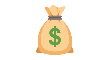 Cartoon money bag with green dollar sign, a symbol of wealth and savings. Financial concept illustration in flat design style, isolated on a white background.