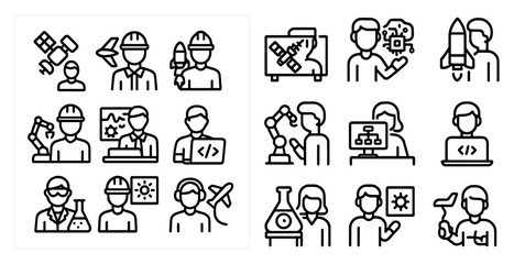 Fototapeta premium Space exploration line icons set – outline, linear, astronaut and science symbols