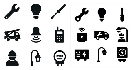 Fototapeta premium Maintenance and repair solid icons set – tools, utilities, service symbols